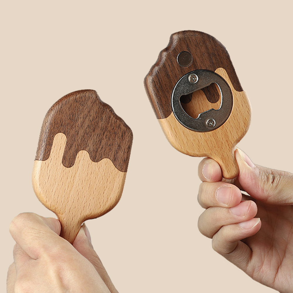 Walnoot Ice Cream Bottle Opener bottle cap bottle opener cute dark brown ice cream shape solid wood stainless stell walnoot wood wooden Walnoot