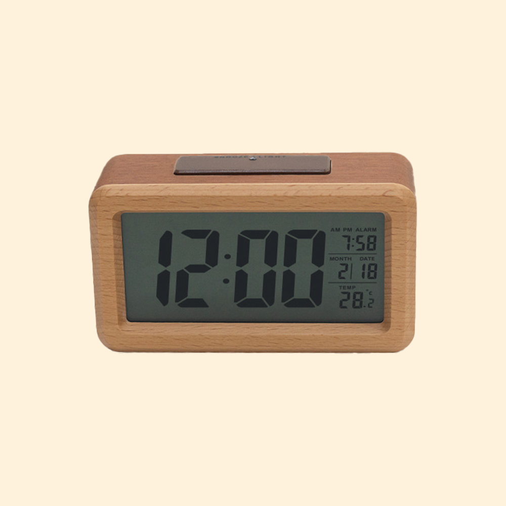 Walnoot Wooden Table Clock alarm analog decorative desk clock digital japanese style LCD screen no tick-tock no ticking retro shelf clock solid solid wood stand table clock walnoot wood wooden Walnoot