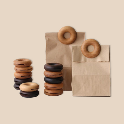 Walnoot Donut Package Bag Clip bag clip beech clipper clips coffee bag dark brown solid wood tea bag twister walnoot walnut wood wooden Walnoot