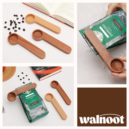 Walnoot Package Sealer & Measuring Spoon accessories bag clip beech clipper clips coffee coffee bag dark brown kitchen measuring package clip sapele color scoop sealer solid wood spoon v60 walnoot walnut walnut color wood wooden Walnoot