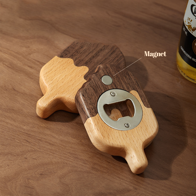 Walnoot Ice Cream Bottle Opener bottle cap bottle opener cute dark brown ice cream shape solid wood stainless stell walnoot wood wooden Walnoot