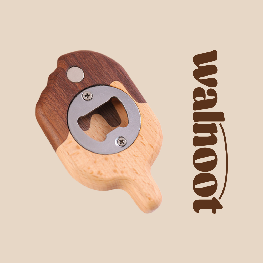 Walnoot Ice Cream Bottle Opener bottle cap bottle opener cute dark brown ice cream shape solid wood stainless stell walnoot wood wooden Walnoot