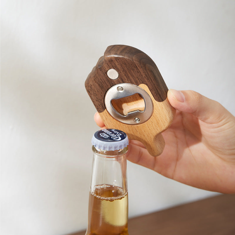 Walnoot Ice Cream Bottle Opener bottle cap bottle opener cute dark brown ice cream shape solid wood stainless stell walnoot wood wooden Walnoot