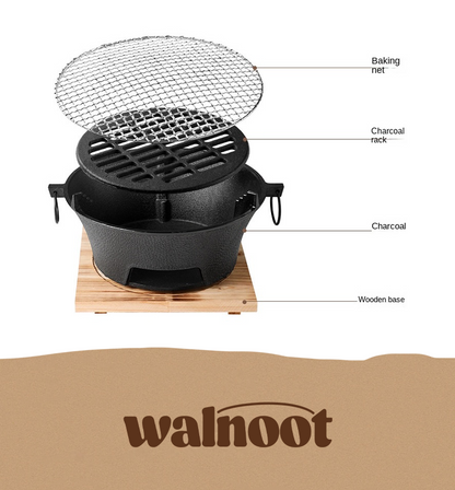 Walnoot Cast Iron Charcoal Grill bbq board cast iron charcoal grill japanese style solid wood table top walnoot wood wooden Walnoot