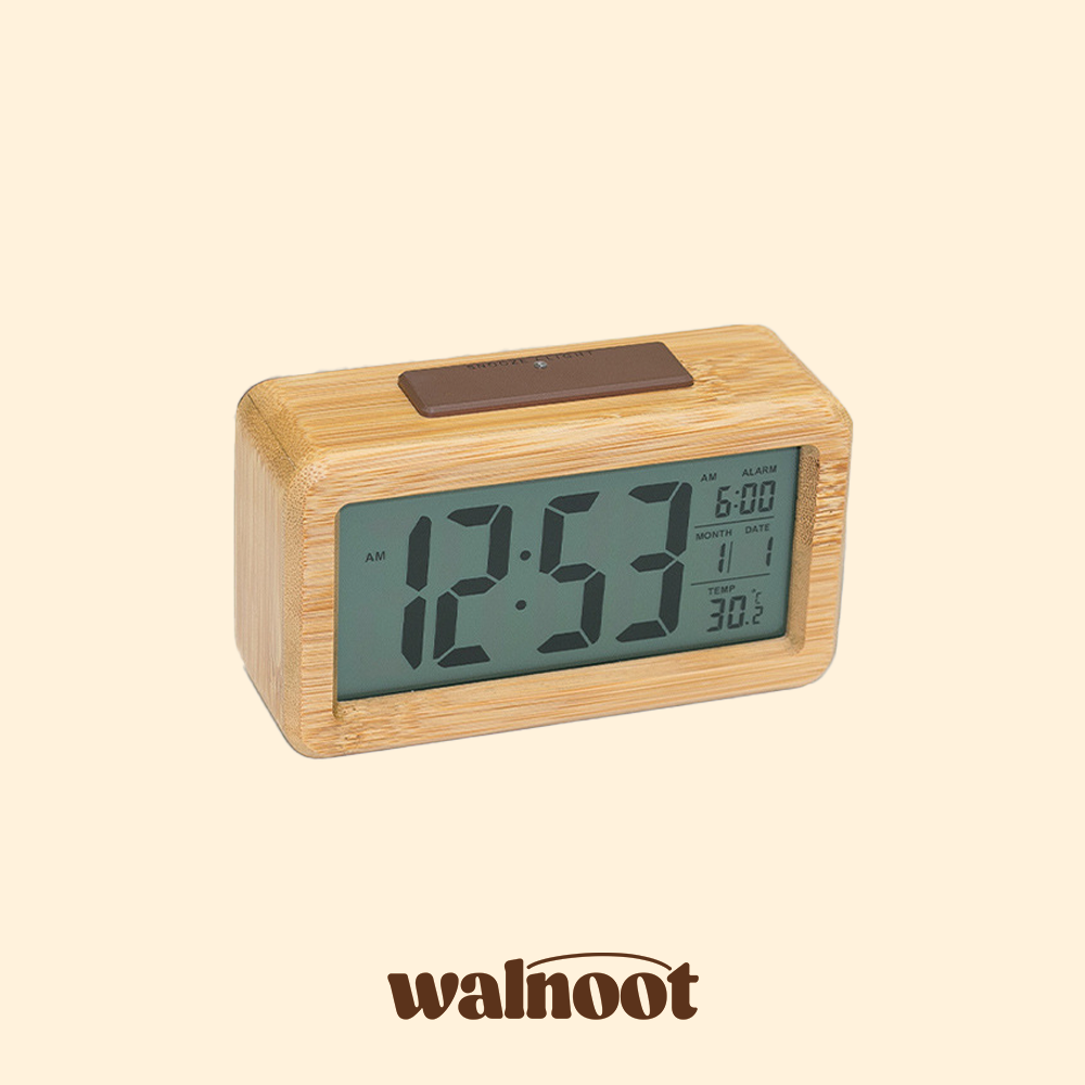 Walnoot Wooden Table Clock Bamboo alarm analog decorative desk clock digital japanese style LCD screen no tick-tock no ticking retro shelf clock solid solid wood stand table clock walnoot wood wooden Walnoot