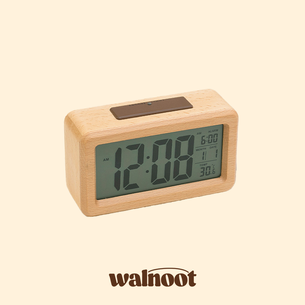 Walnoot Wooden Table Clock Beech Color alarm analog decorative desk clock digital japanese style LCD screen no tick-tock no ticking retro shelf clock solid solid wood stand table clock walnoot wood wooden Walnoot