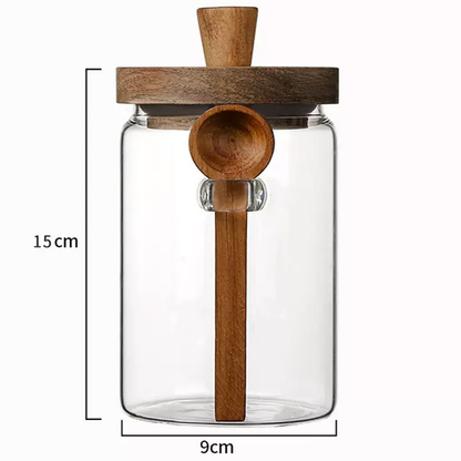 Walnoot Glass Container 900ml coffee container glass jar pantry storage with sealed lid wood wooden Walnoot