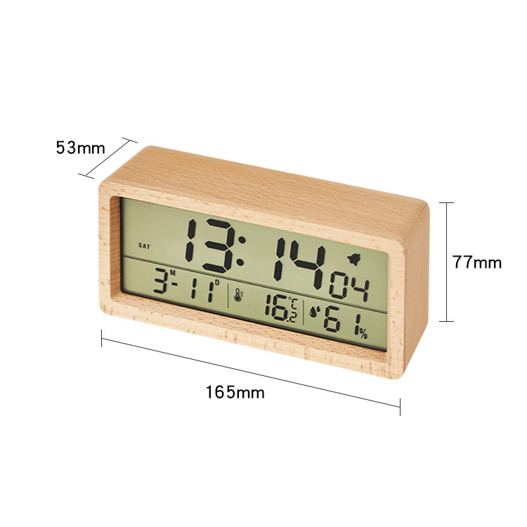 Walnoot Wooden Digital Table Clock Beech Yellow alarm desk clock LCD screen no tick-tock no ticking retro shelf clock solid wood table clock walnoot wood wooden Walnoot