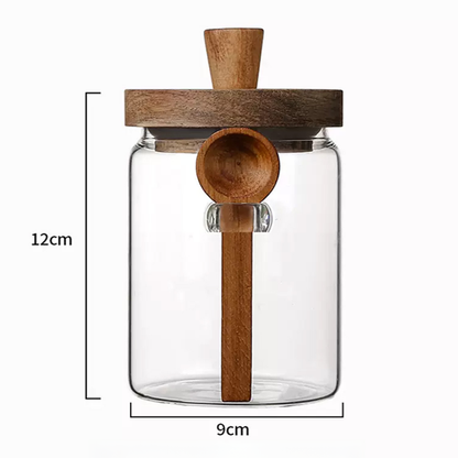 Walnoot Glass Container 600ml coffee container glass jar pantry storage with sealed lid wood wooden Walnoot