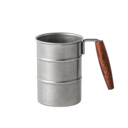 Walnoot Stainless Steel Mug beer camping coffee cup disstressed glass japanese style mug retro silver solid wood stainless steel tea walnoot wood wood handle wooden Walnoot