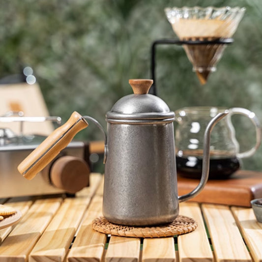 Walnoot Retro Stainless Steel Kettle bakelite blowhole coffee dripper disstressed handle kettle silver stainless steel tea v60 walnoot with lid wood wooden Walnoot