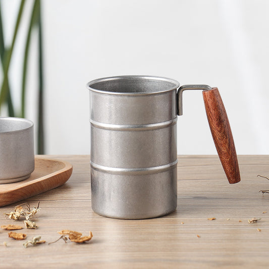 Walnoot Stainless Steel Mug beer camping coffee cup disstressed glass japanese style mug retro silver solid wood stainless steel tea walnoot wood wood handle wooden Walnoot