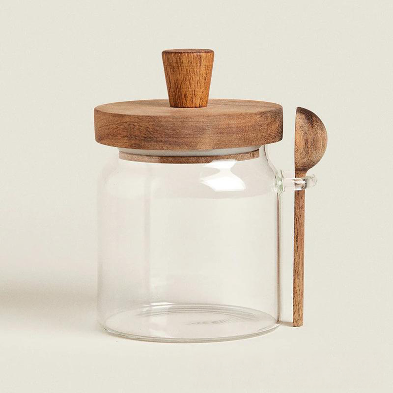 Walnoot Glass Container coffee container glass jar pantry storage with sealed lid wood wooden Walnoot