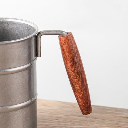 Walnoot Stainless Steel Mug beer camping coffee cup disstressed glass japanese style mug retro silver solid wood stainless steel tea walnoot wood wood handle wooden Walnoot